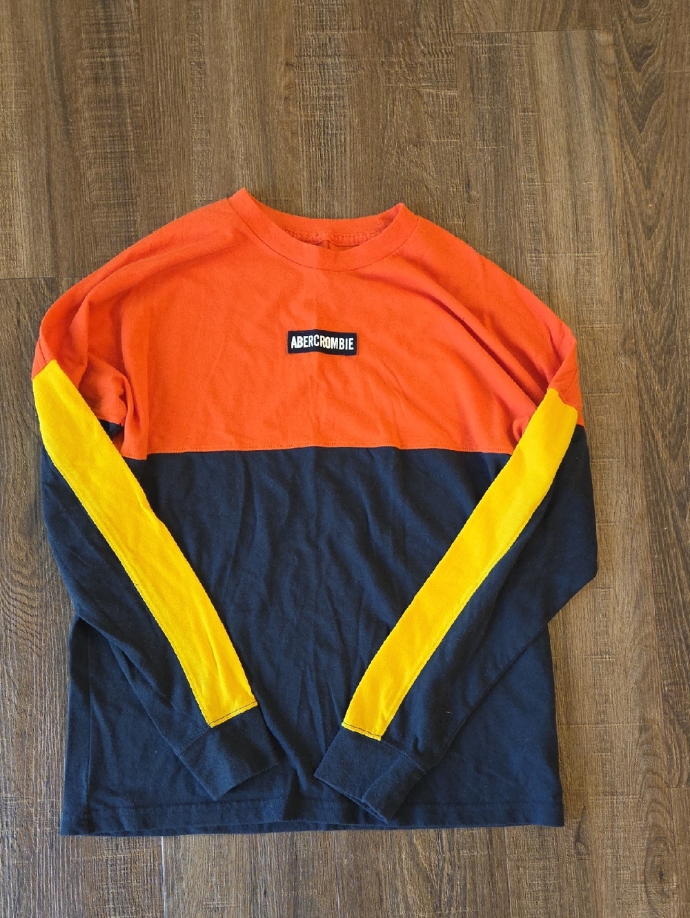Abercromie Kids 11/12 Colorblock Long-Sleeve Kids Shirt - Orange, Blue & Yellow